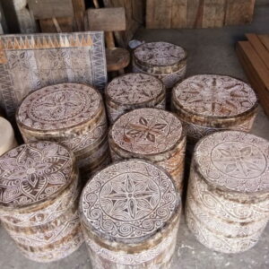 Carved Timor round wood stool (1)