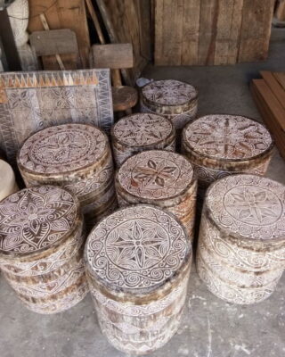 Carved Timor Round Wood Stool
