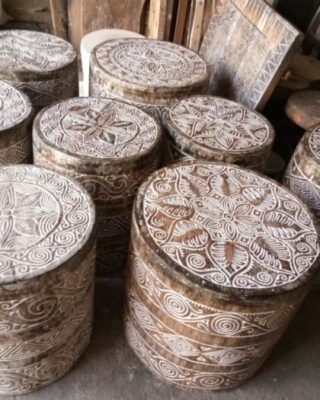 Alternative view of Carved Timor Round Wood Stool