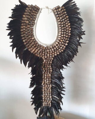 Indonesian Irian Black Shells Feather Long Necklace