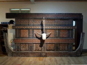 Toraja Tongkonan House Wall Panels (350cm x 190cm) with Wooden Buffalo Head