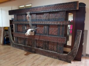 Toraja Tongkonan House Wall Panels (350cm x 190cm) with Wooden Buffalo Head
