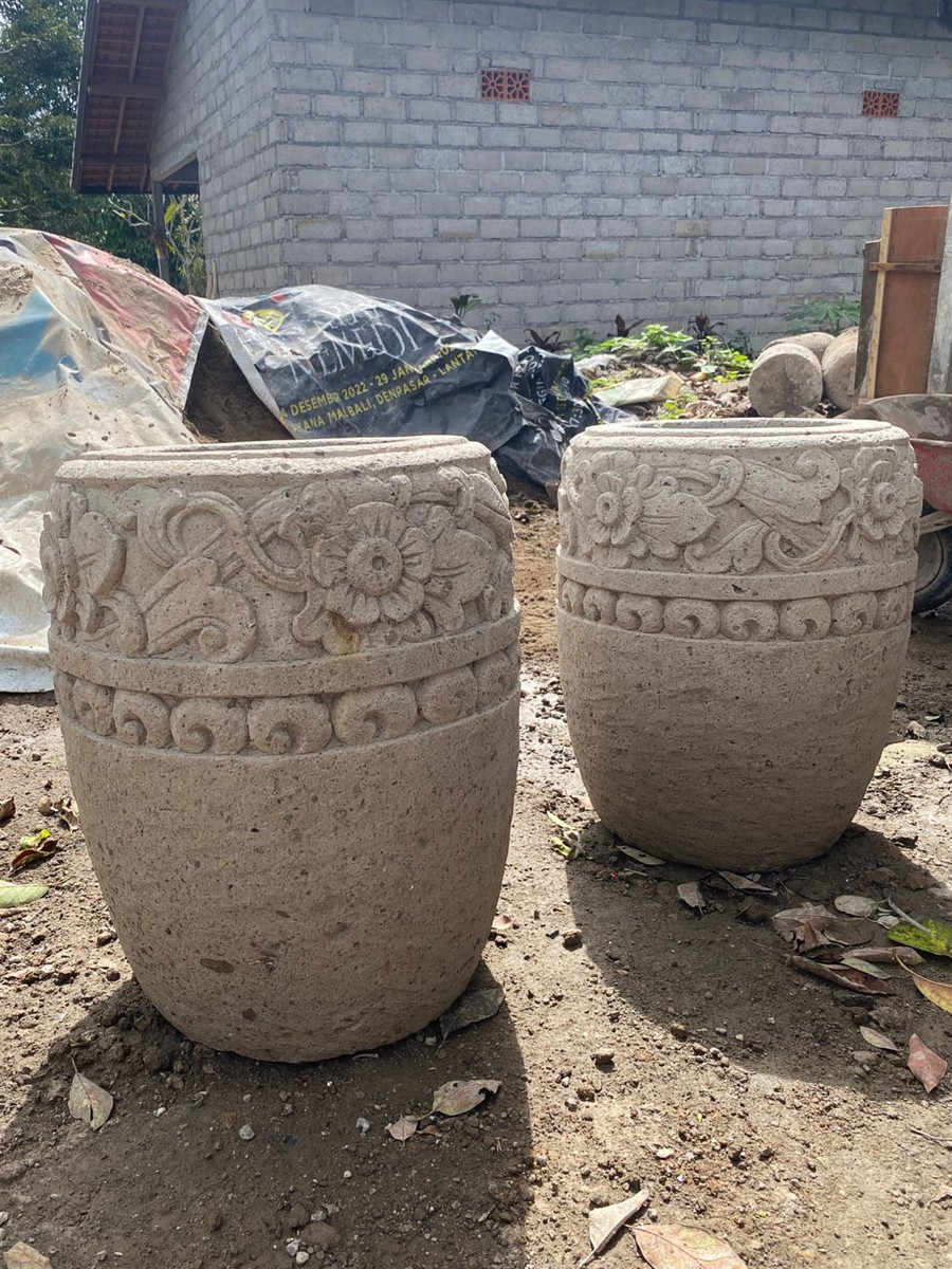 Balinese Carved Greenstone - Garden Pots (60cm x 45cm)