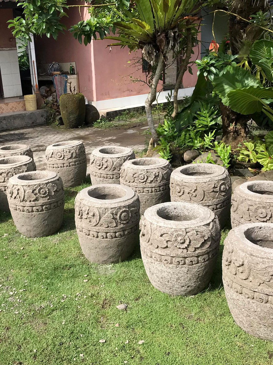 Balinese Carved Greenstone - Garden Pots (60cm x 45cm) (2) Balinese Carved Greenstone - Garden Pots (60cm x 45cm) (2)