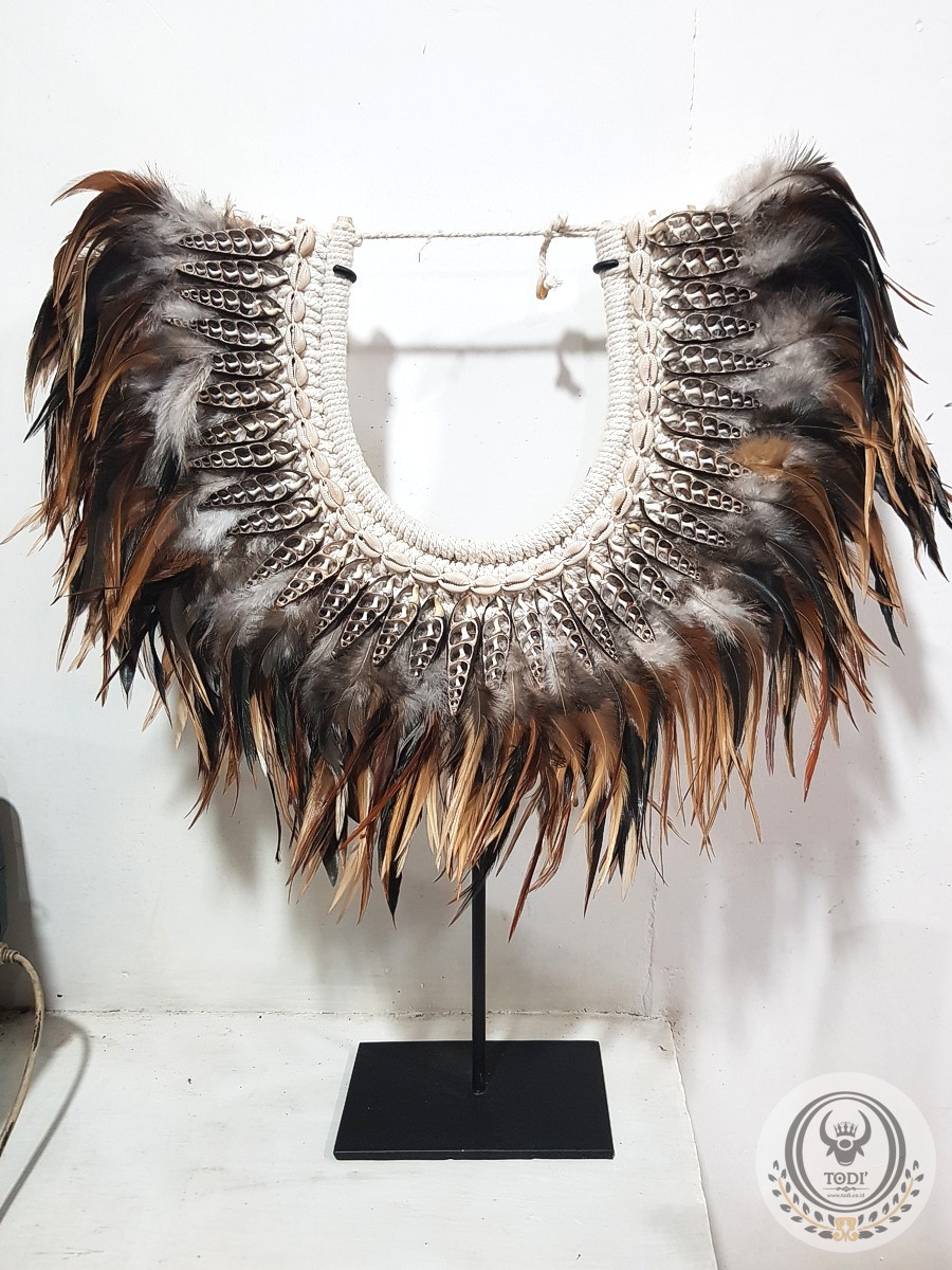 Tribal Feather And Black Shells Necklace from Papua (Irian)
