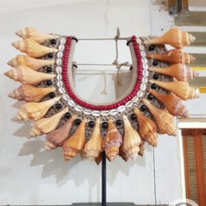 Tribal Papua Necklace Orange Shells, Cowrie, Red Beads